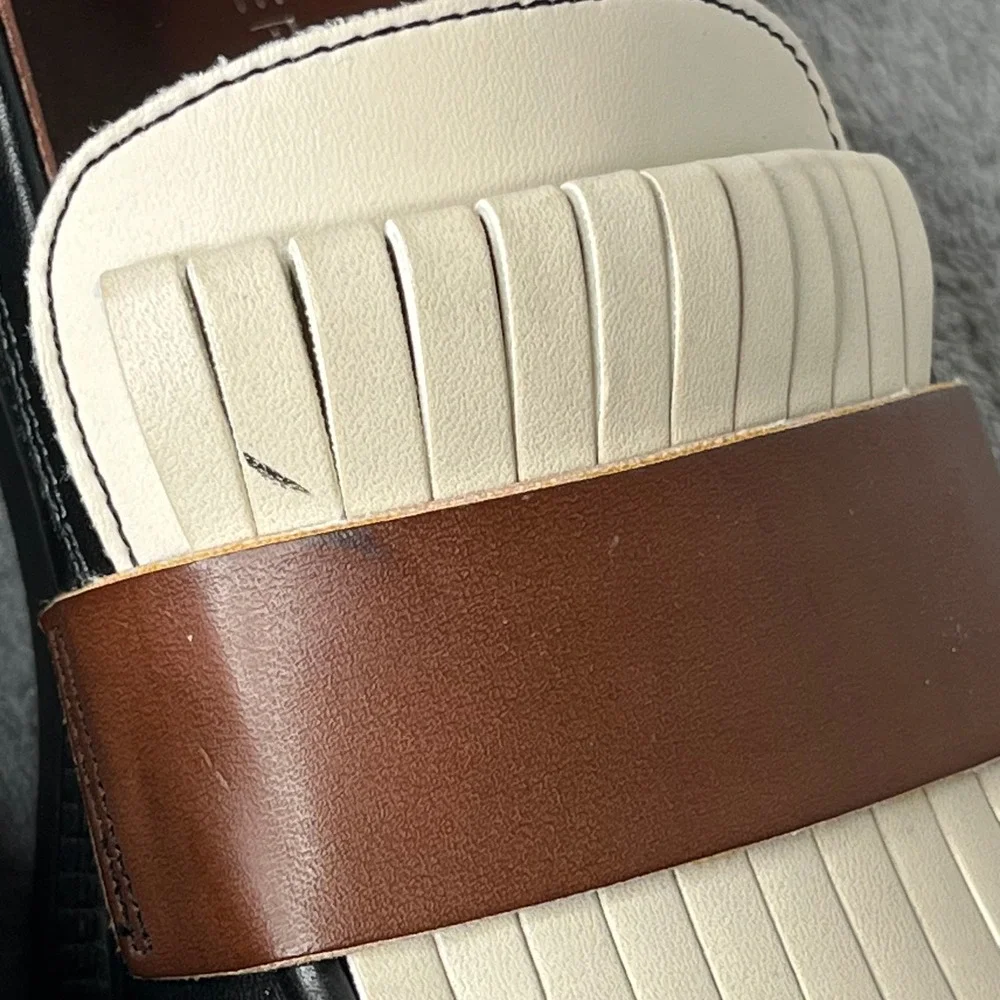 Marc Fisher Calixy Tri Color Kiltie Loafers Size 8M Black Cream‎ Brown Preppy